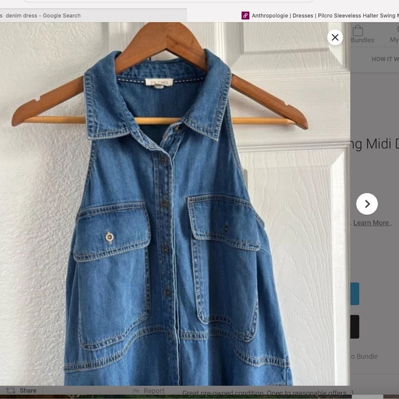 Anthropologie Pilcro Sleeveless denim Halter Swing Midi Dress, NWOT, XL - Picture 7 of 10